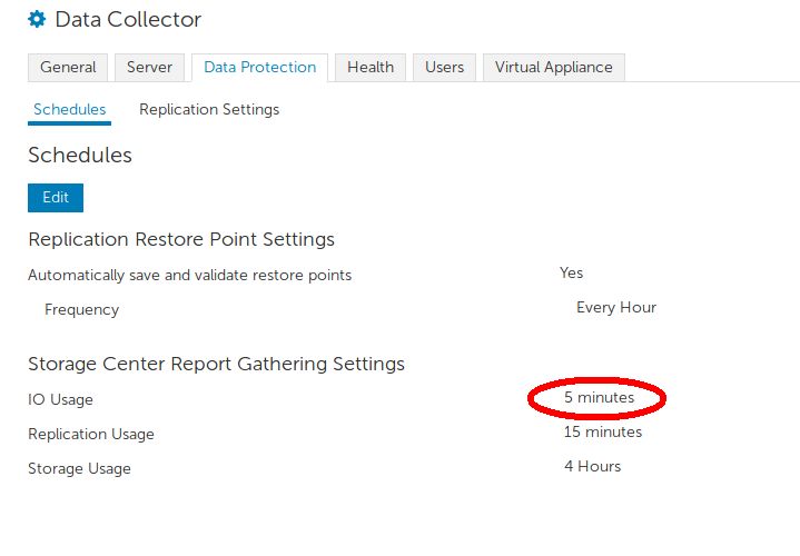 Dell Compellent Report gathering settings