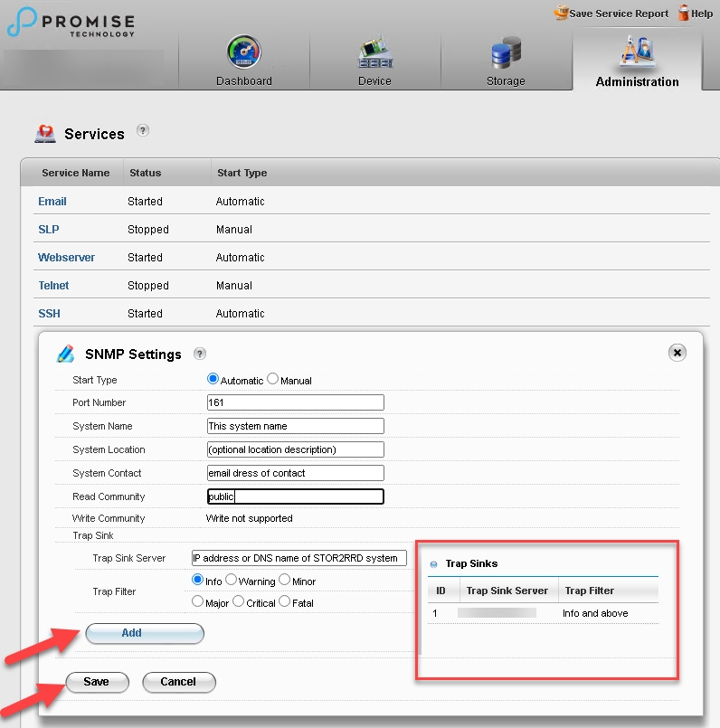 Promise VTrak monitoring storage settings 2